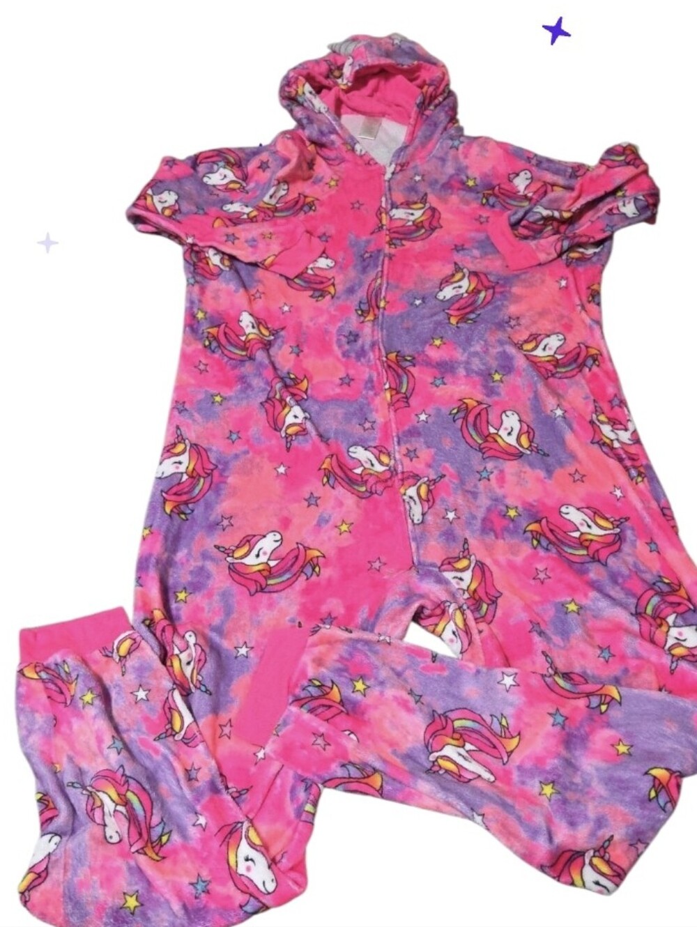 Xxl Adults Place Pink & Purple Unicorn Hooded One-Piece Pajama Set